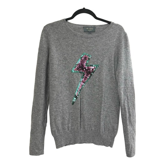 WYSE London Wool-Cashmere Sequin Lightning Bolt Sweater - Sz 8 (WYSE Sz 3) - Picture 1 of 6